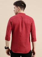 Men Mandarin Collar Solid Maroon Shirt-Vittoralinen-5200-Maroon