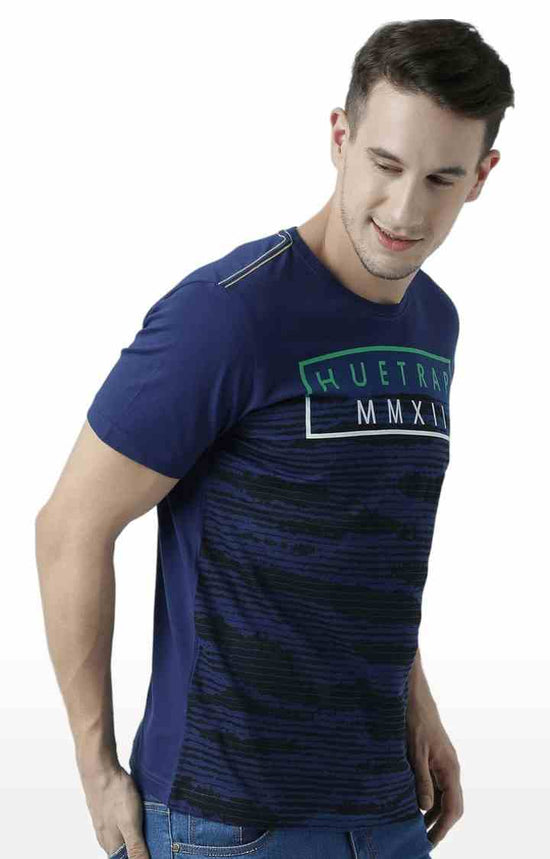 Huetrap Blue Mens Short Sleeve Graphic Printed Tshirt-HT17MKGRALNY01060