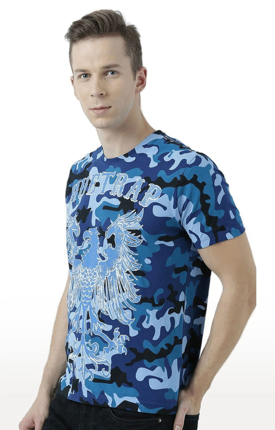 Huetrap Blue Mens Short Sleeve Graphic Printed Tshirt-HT17MKGRALNY00912