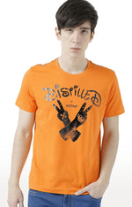 Huetrap Orange Mens Short Sleeve Graphic Printed Tshirt-HT17MKGRABZO01108