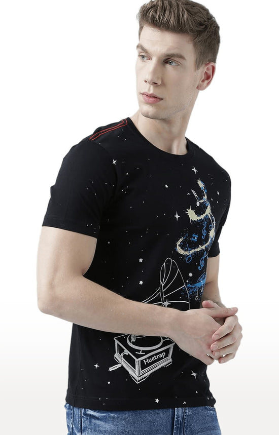 Huetrap Black Mens Short Sleeve Graphic Printed Tshirt-HT17MKGRABLK00862