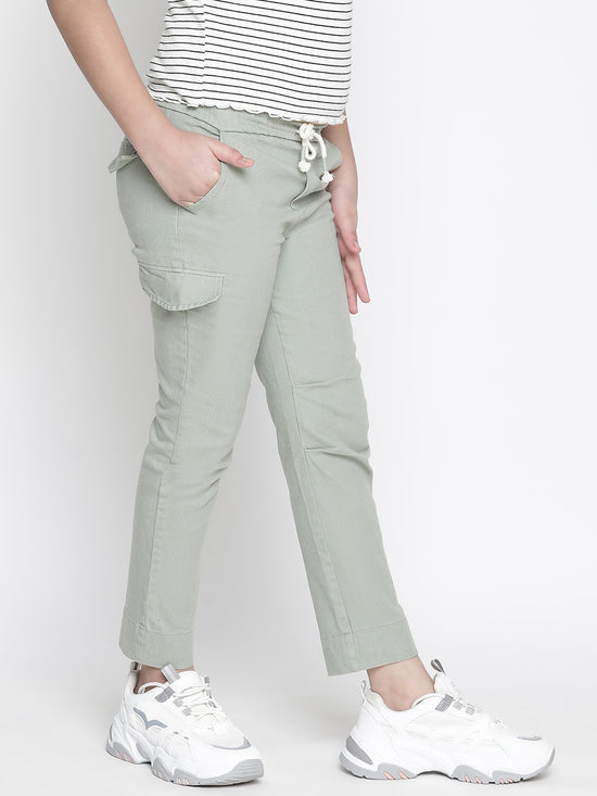 Kids Girl Grey Elasticated Tie-Knotted Long Cotton Pant-W23608GP0001