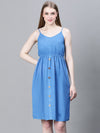 Women Blue Shoulder Strap Button-Down Multipurpose Beachwear Cum Casual Cotton Dress-W23031WBW001