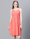 Women Red Shoulder Strap Button-Down Multipurpose Beachwear Cum Casual Cotton Dress-W23031WBW003