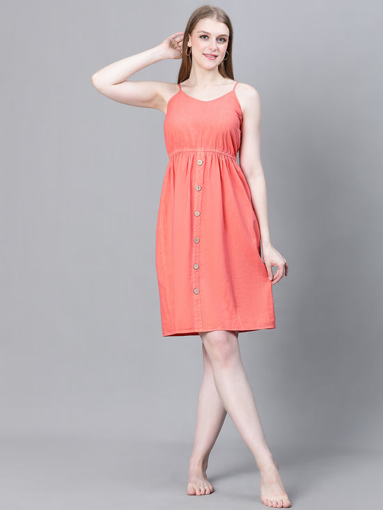 Women Blue Shoulder Strap Button-Down Multipurpose Beachwear Cum Casual Cotton Dress-W23031WBW001