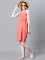 Women Red Shoulder Strap Button-Down Multipurpose Beachwear Cum Casual Cotton Dress-W23031WBW003