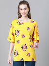 Women Yellow Floral Print Round Neck Short Sleeve Top-W23034WBL001