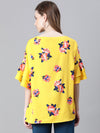 Women Yellow Floral Print Round Neck Short Sleeve Top-W23034WBL001