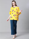 Women Yellow Floral Print Round Neck Short Sleeve Top-W23034WBL001