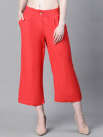 Women Solid Red Elasticated Button Pant-W23040WP0001