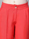 Women Solid Red Elasticated Button Pant-W23040WP0001