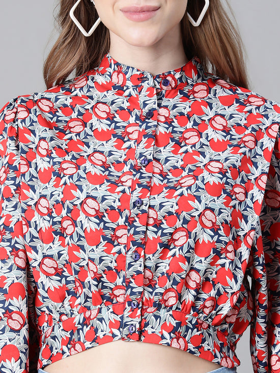 Women Multicolor Floral Print Crop Shirt-W23043WSH001