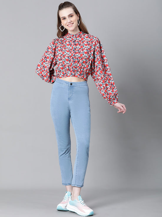 Women Multicolor Floral Print Crop Shirt-W23043WSH001