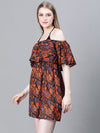 Women Multicolor Animal Print Off-Shoulder Elasticated Beachwear Dress-W23044WBW003