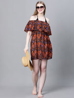 Women Multicolor Animal Print Off-Shoulder Elasticated Beachwear Dress-W23044WBW003