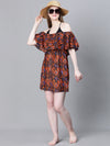 Women Multicolor Animal Print Off-Shoulder Elasticated Beachwear Dress-W23044WBW003