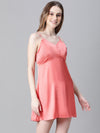 Women Red V-Neck Shoulder Strap Sleeveless Nightwear Satin Dress-W23068WNW004