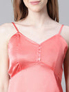 Women Red V-Neck Shoulder Strap Sleeveless Nightwear Satin Dress-W23068WNW004