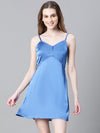 Women Blue V-Neck Shoulder Strap Sleeveless Nightwear Satin Dress-W23068WNW006