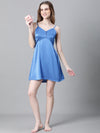 Women Blue V-Neck Shoulder Strap Sleeveless Nightwear Satin Dress-W23068WNW006