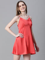 Women Red V-Neck Shoulder Strap Sleeveless Nightwear Satin Dress-W23068WNW007