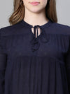 Women Black Round-Neck Tie-Up Detailed Long Bell Sleeve Top-W23080WBL002