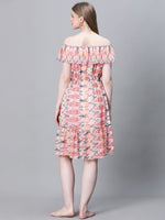 Women Multicolor Printed Elasticated Off-Shoulder Dress-W23087WBW001