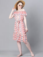 Women Multicolor Printed Elasticated Off-Shoulder Dress-W23087WBW001