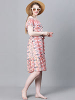 Women Multicolor Printed Elasticated Off-Shoulder Dress-W23087WBW001