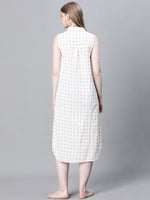 Women Ivory Polka Dot Print Collared Sleeveless Button-Down Beachwear Cotton Cover Up-W23088WBW002