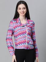 Women Multicolor Printed  With Lining Zipped Long Sleeve Bomber Jacket-W23096WBJ001