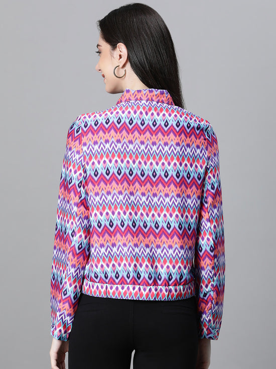 Women Multicolor Printed  With Lining Zipped Long Sleeve Bomber Jacket-W23096WBJ001