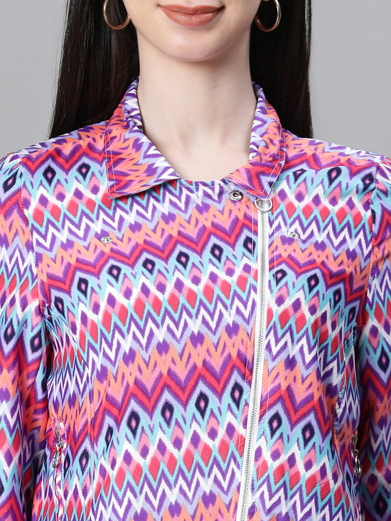 Women Multicolor Printed  With Lining Zipped Long Sleeve Bomber Jacket-W23096WBJ001