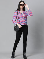 Women Multicolor Printed  With Lining Zipped Long Sleeve Bomber Jacket-W23096WBJ001