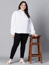 Women Plus Size  Soild White Round Neck Long Sleeve Top-W23104PBL002