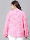 Women Plus Size Pink Floral Print Round Neck Long Sleeve Top-W23104PBL003