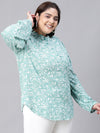 Women Plus Size Pink Floral Print Round Neck Long Sleeve Top-W23104PBL003