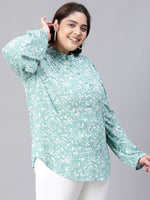 Women Plus Size Pink Floral Print Round Neck Long Sleeve Top-W23104PBL003