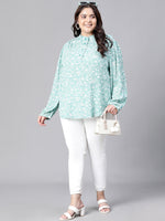 Women Plus Size  Soild White Round Neck Long Sleeve Top-W23104PBL002