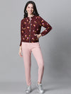 Women Multicolor  Floral Print Round Neck Zip Lined Bomber Jacket-W23105WBJK02