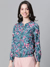 Women Multicolor  Floral Print Round Neck Zip Lined Bomber Jacket-W23105WBJK04