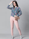 Women Multicolor  Floral Print Round Neck Zip Lined Bomber Jacket-W23105WBJK04