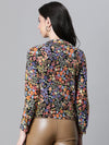 Women Multicolor Floral Print Round Neck Zip Lined Long Sleeve Bomber Jacket-W23105WBJK08