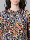 Women Multicolor Floral Print Round Neck Zip Lined Long Sleeve Bomber Jacket-W23105WBJK08