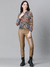 Women Multicolor Floral Print Round Neck Zip Lined Long Sleeve Bomber Jacket-W23105WBJK08