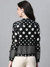 Women Black Dot Print Round Neck Zip Lined Long Sleeve Bomber Jacket-W23105WBJK09