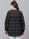 Women Plus Size Black Star Print Collared Long Sleeve Shirt-W23110PSH001