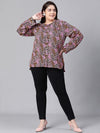 Women Plus Size Black Star Print Collared Long Sleeve Shirt-W23110PSH001