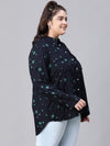 Women Plus Size Black Star Print Collared Long Sleeve Shirt-W23110PSH001