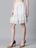 Women White Lurex Print Elasticated Flared & Layered Short Party Wear Skirt-W23111WSK001